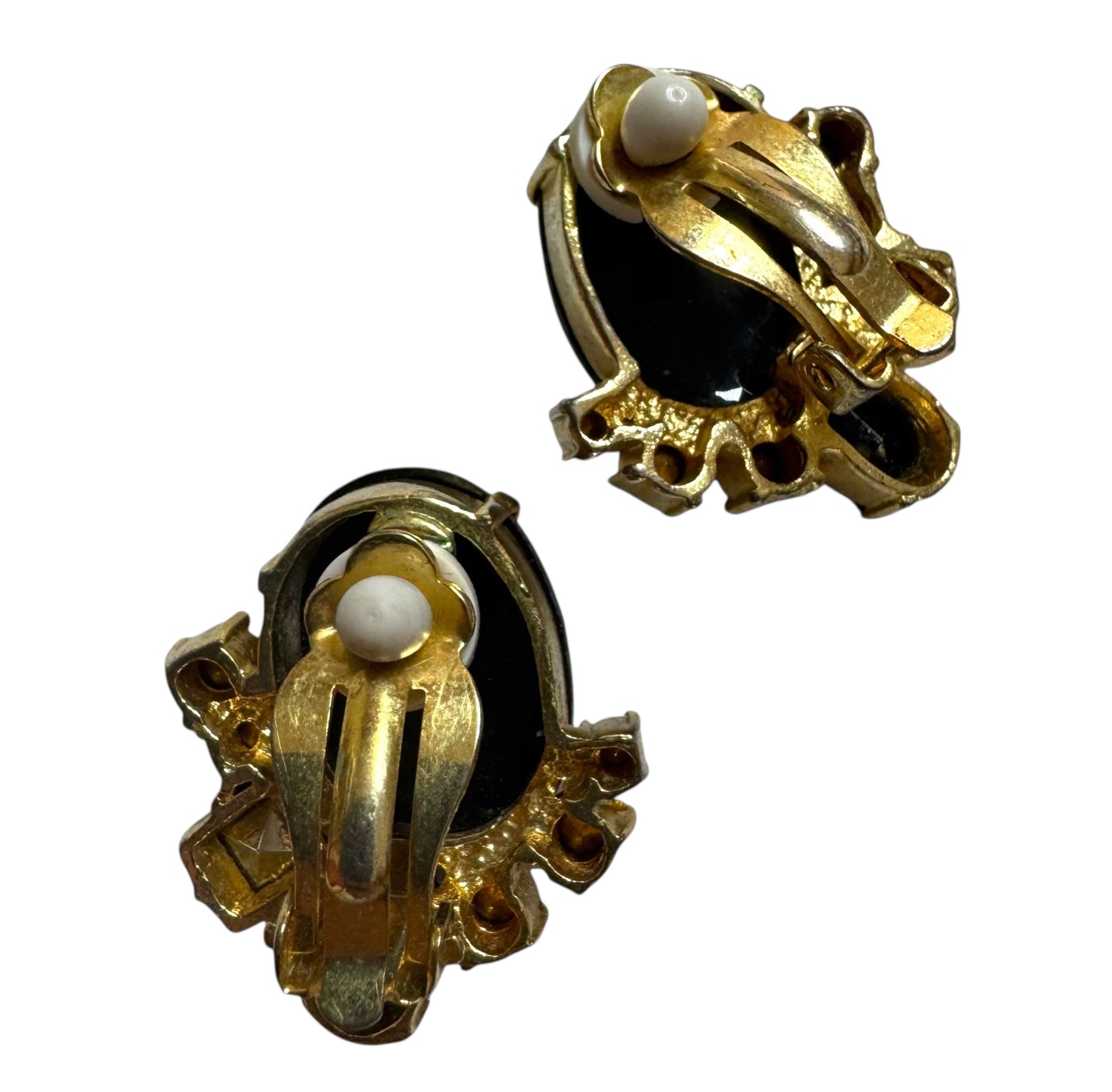 1960s Vintage Jet Black Rhinestone Cluster Clip On Earrings