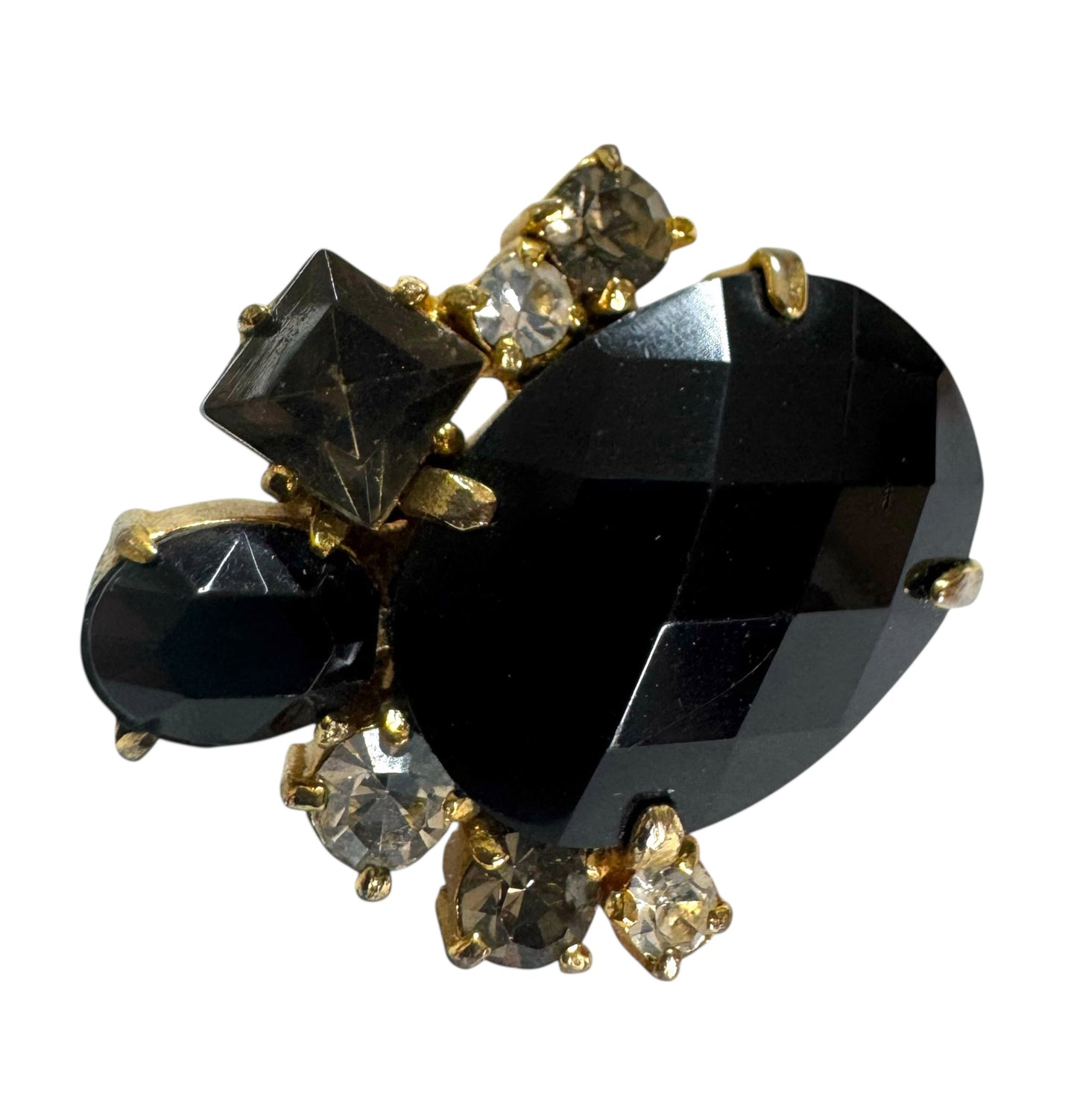 1960s Vintage Jet Black Rhinestone Cluster Clip On Earrings