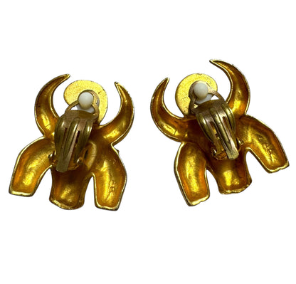 1980s Ram Head Clip On Earrings