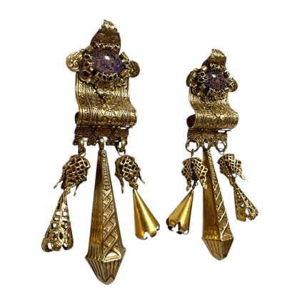 1990's Massive Zoe Coste Clip On Baroque Dangle Earrings