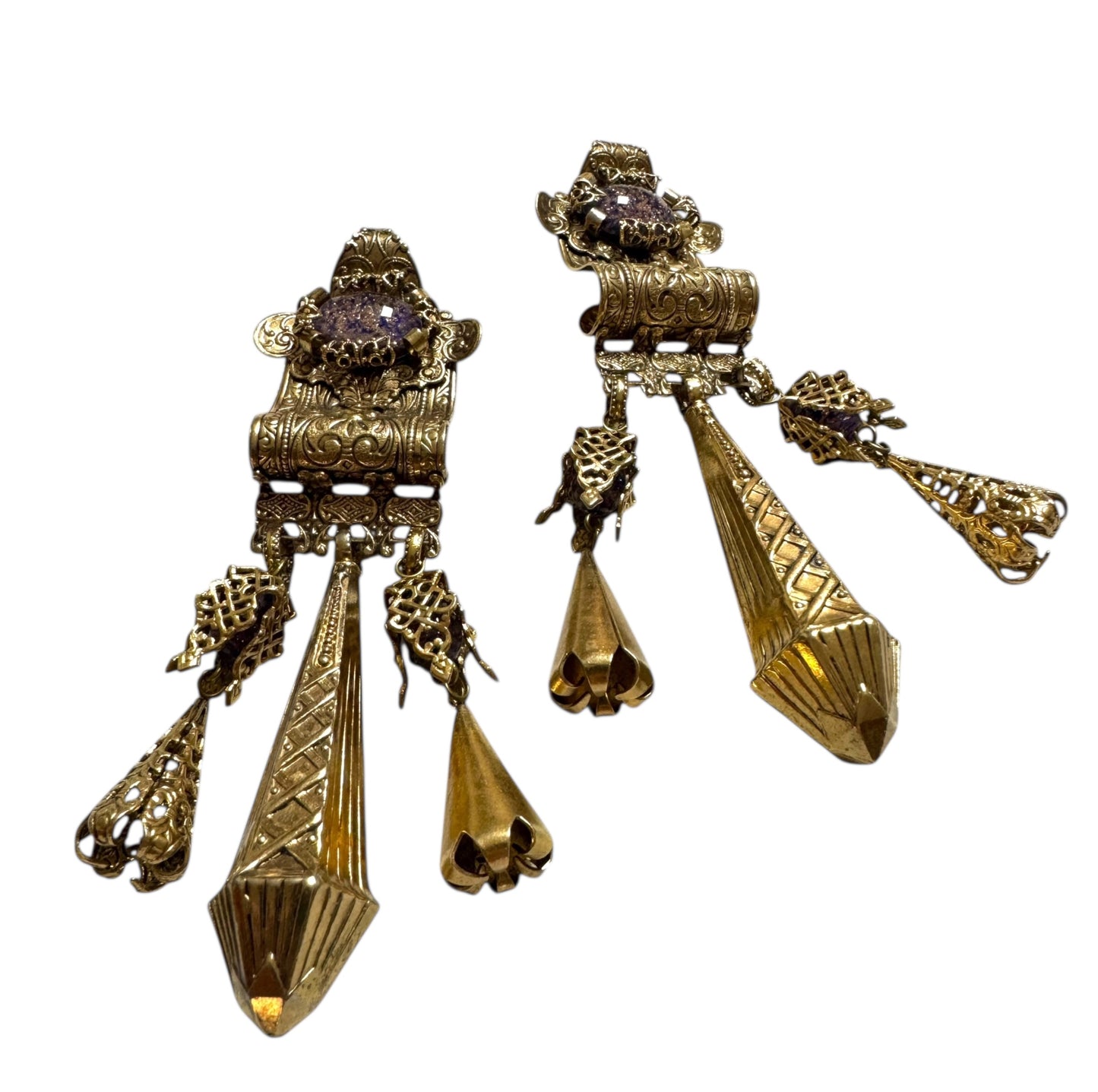 1990's Massive Zoe Coste Clip On Baroque Dangle Earrings