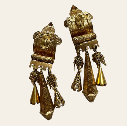 1990's Massive Zoe Coste Clip On Baroque Dangle Earrings