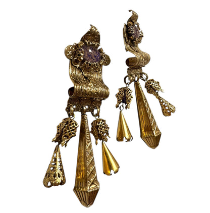 1990's Massive Zoe Coste Clip On Baroque Dangle Earrings