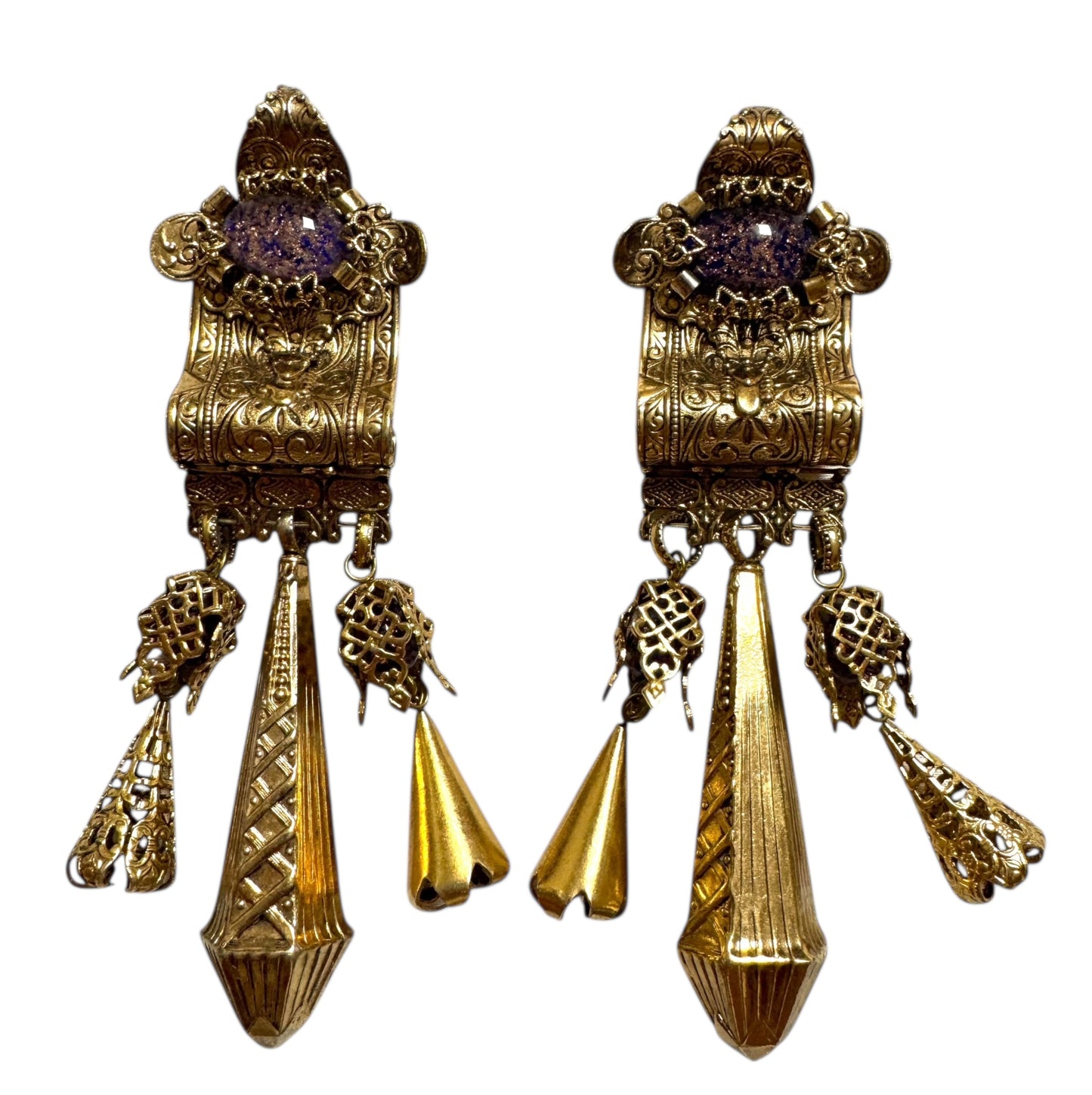 1990's Massive Zoe Coste Clip On Baroque Dangle Earrings