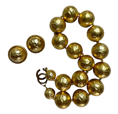 Les Bernard Hammered Gold Tone Necklace And Earrings Set