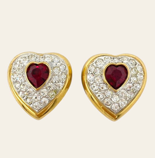 1980s Crystal Heart Earrings