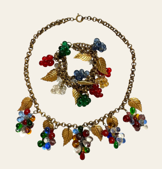 1950s Grape Cluster Necklace & Bracelet Set