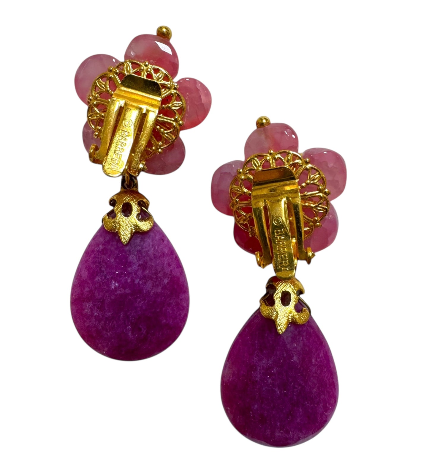 1980s Pink Teardrop Floral Clip On Earrings