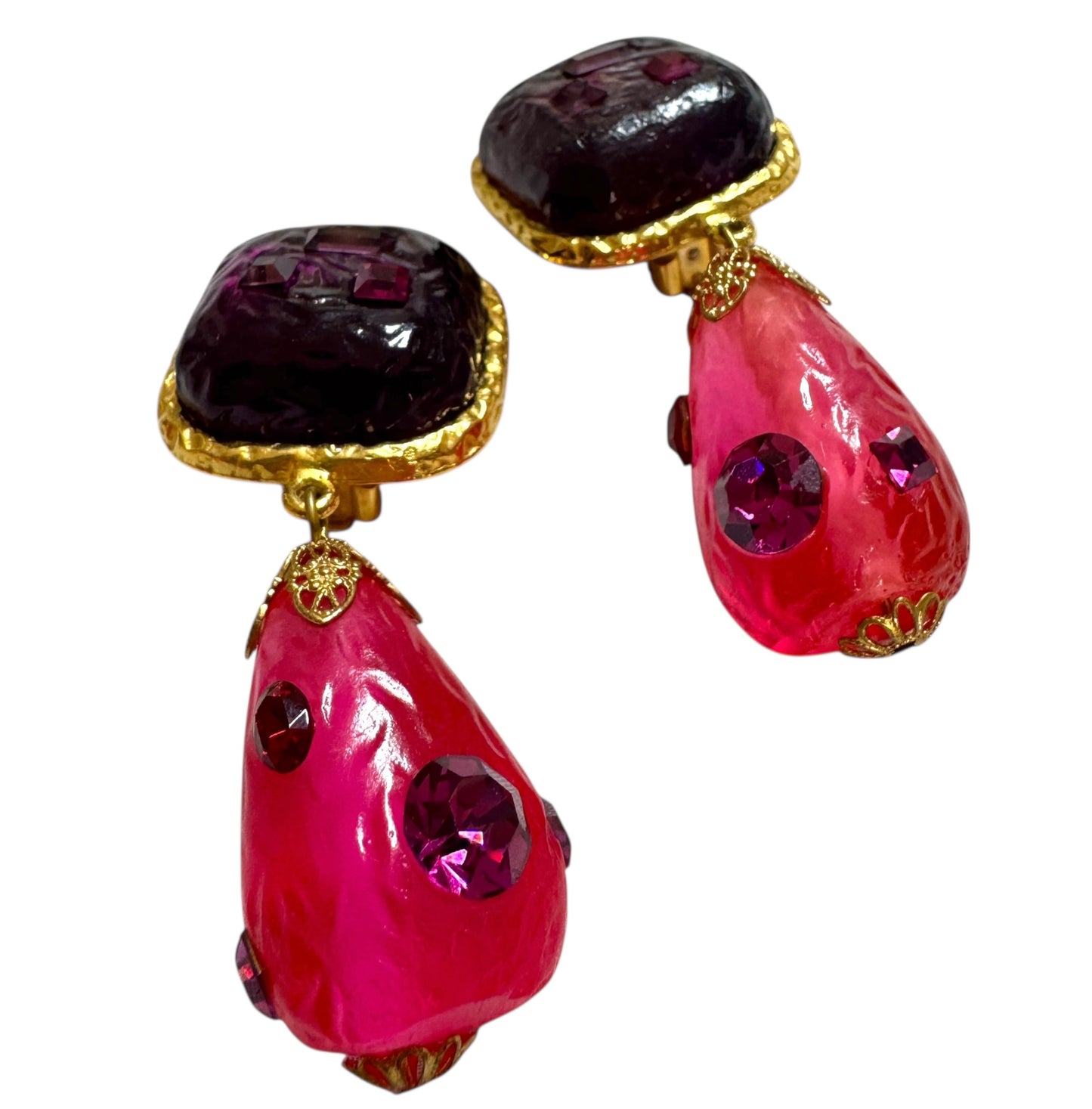 1980s Couture “Fuchsia” Statement Clip On Earrings