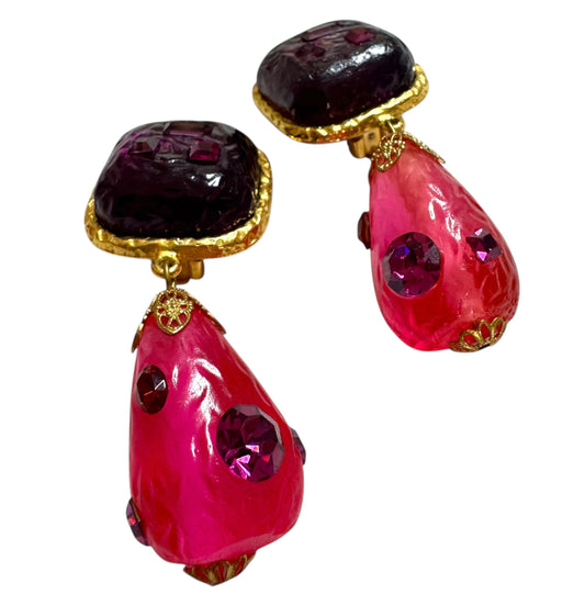 1980s Couture “Fuchsia” Statement Clip On Earrings