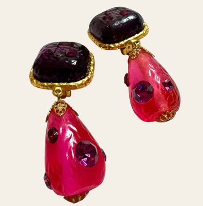 1980s Couture “Fuchsia” Statement Clip On Earrings