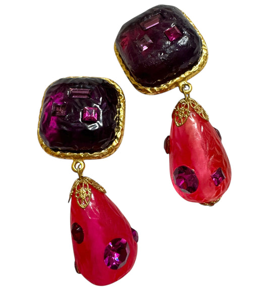 1980s Couture “Fuchsia” Statement Clip On Earrings