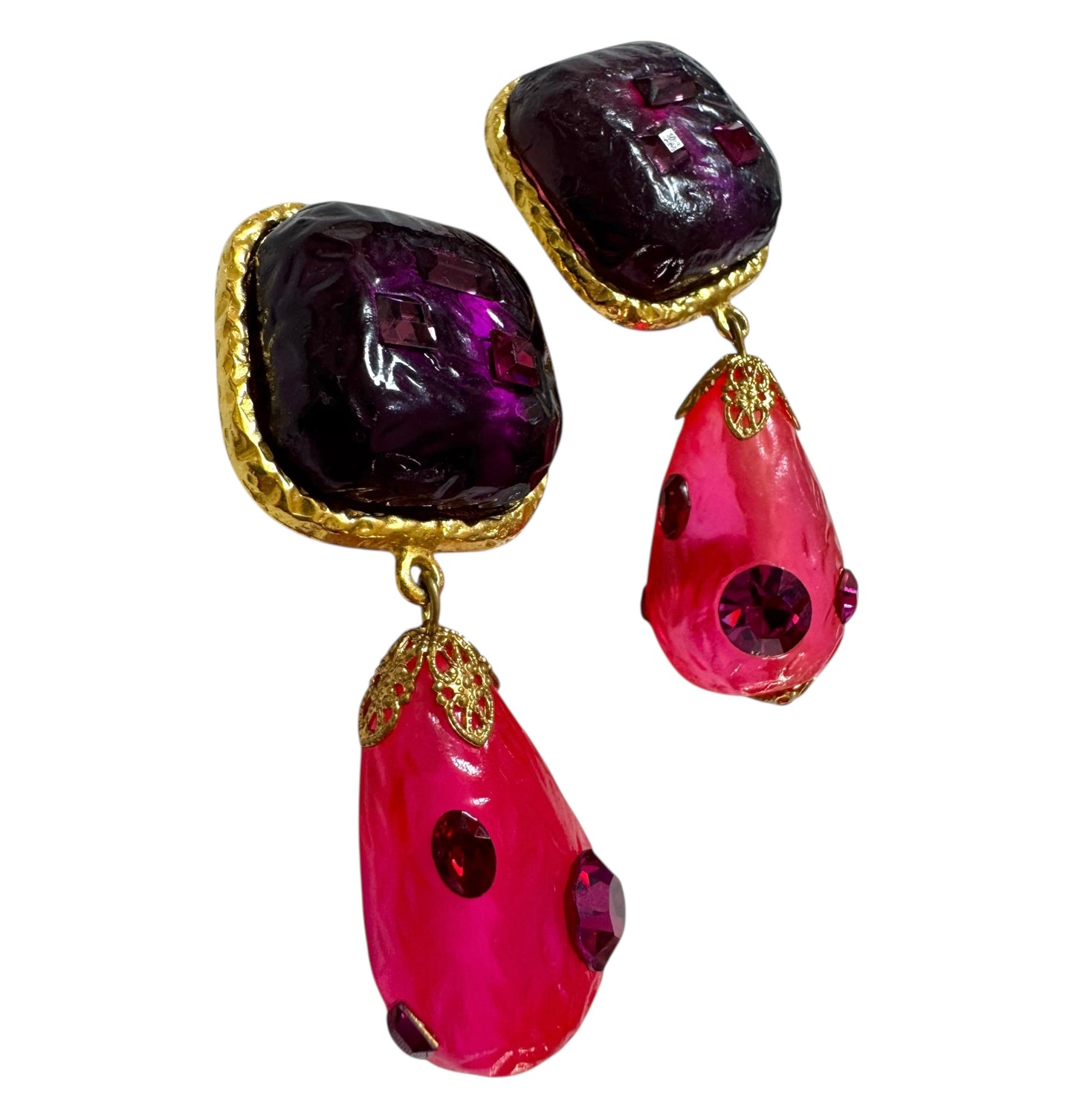 1980s Couture “Fuchsia” Statement Clip On Earrings