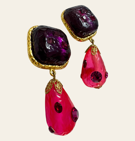 1980s Couture “Fuchsia” Statement Clip On Earrings