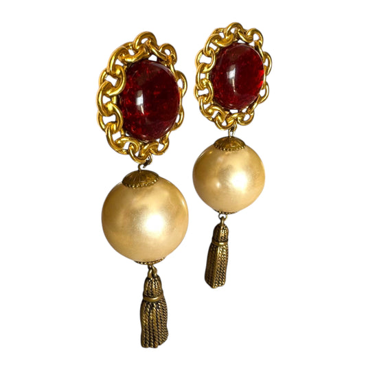 Massive Faux Pearl Tassel Clip On Earrings