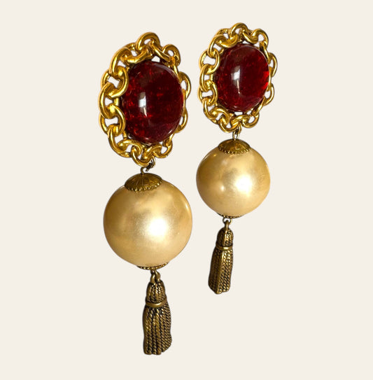 Massive Faux Pearl Tassel Clip On Earrings