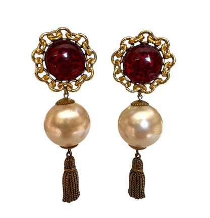 Massive Faux Pearl Tassel Clip On Earrings