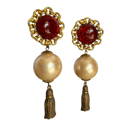 Massive Faux Pearl Tassel Clip On Earrings