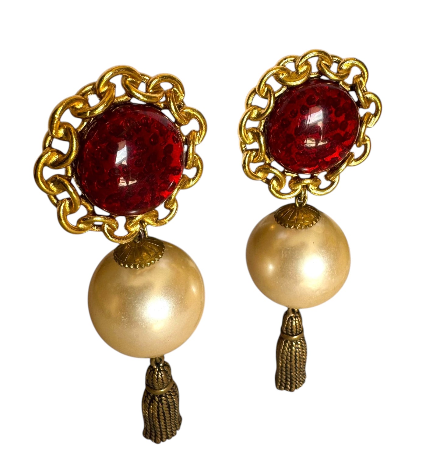 Massive Faux Pearl Tassel Clip On Earrings