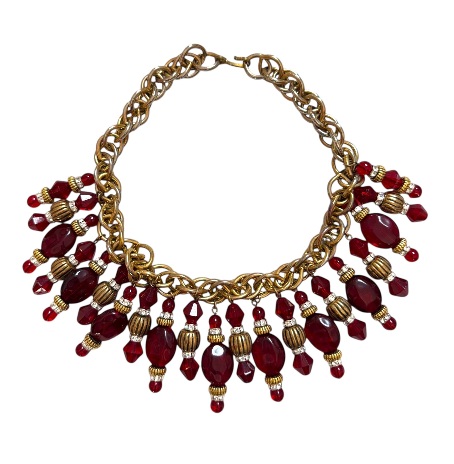 Red Glass Fringe Statement Necklace