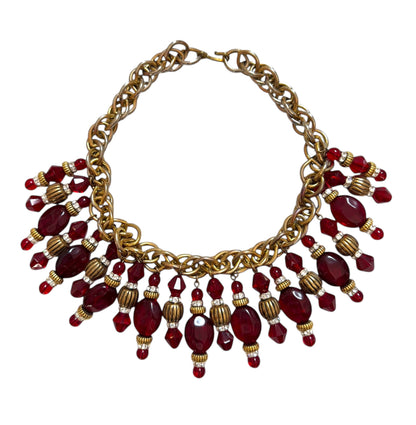 Red Glass Fringe Statement Necklace