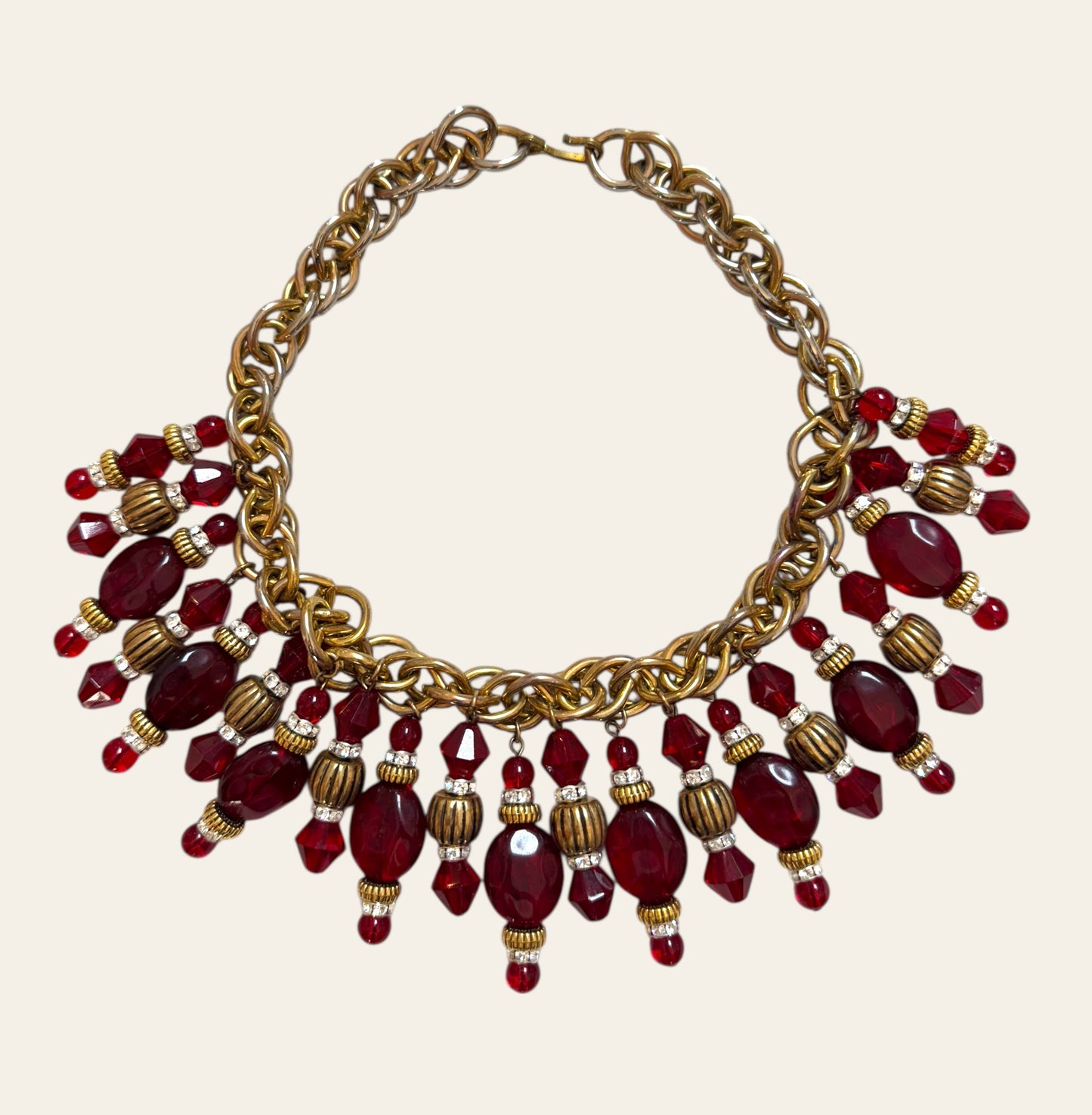 Red Glass Fringe Statement Necklace