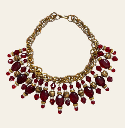 Red Glass Fringe Statement Necklace