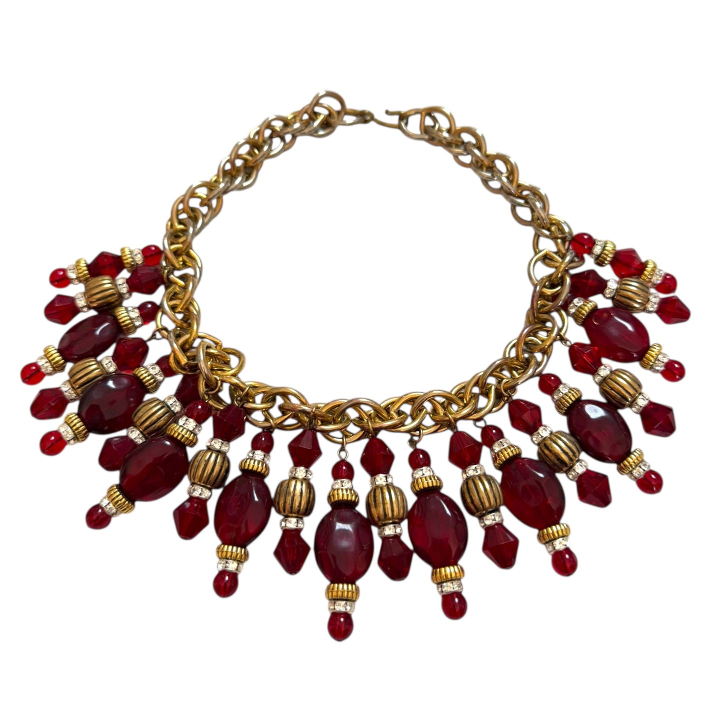 Red Glass Fringe Statement Necklace