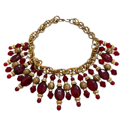 Red Glass Fringe Statement Necklace