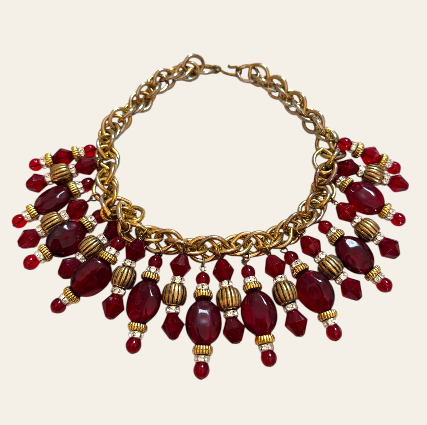 Red Glass Fringe Statement Necklace