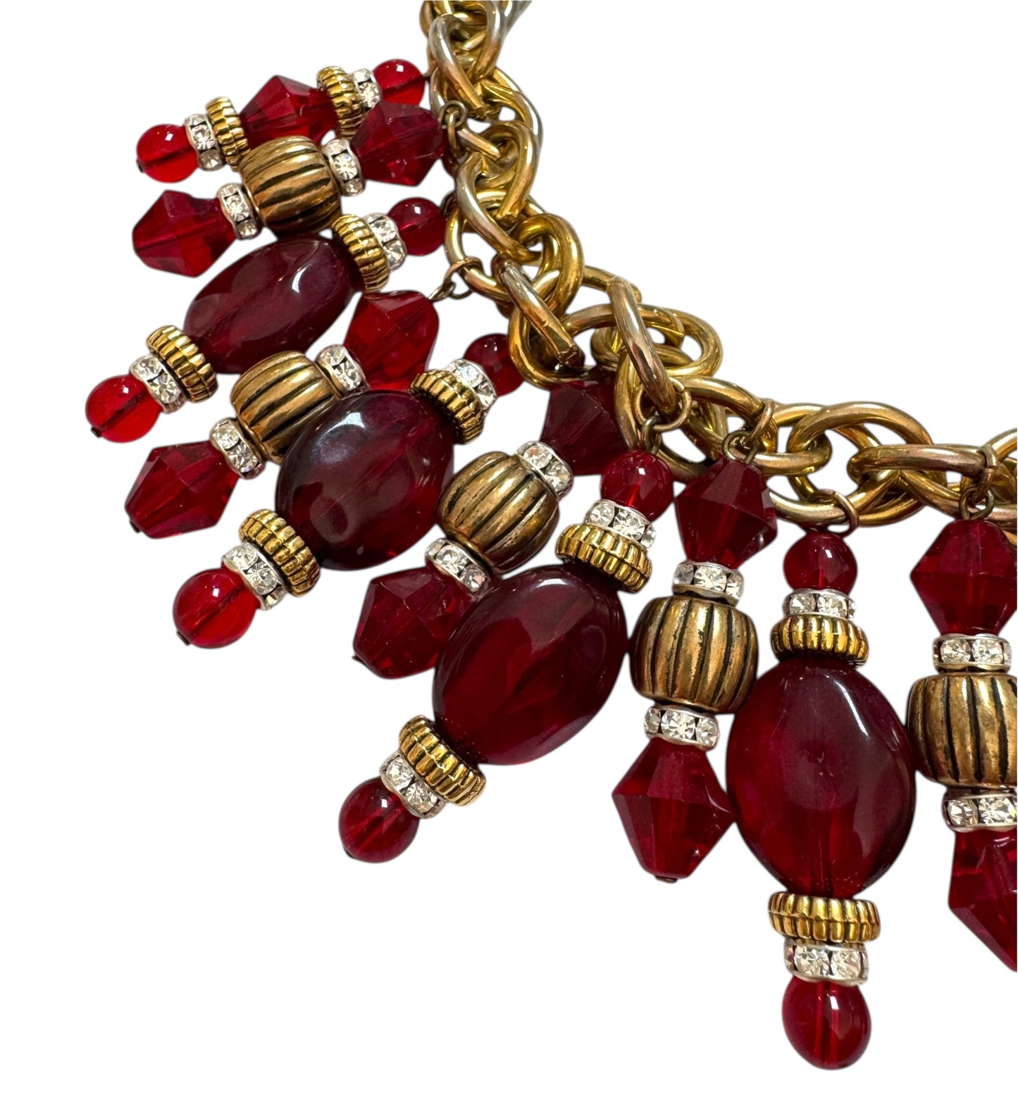 Red Glass Fringe Statement Necklace