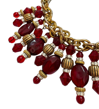 Red Glass Fringe Statement Necklace