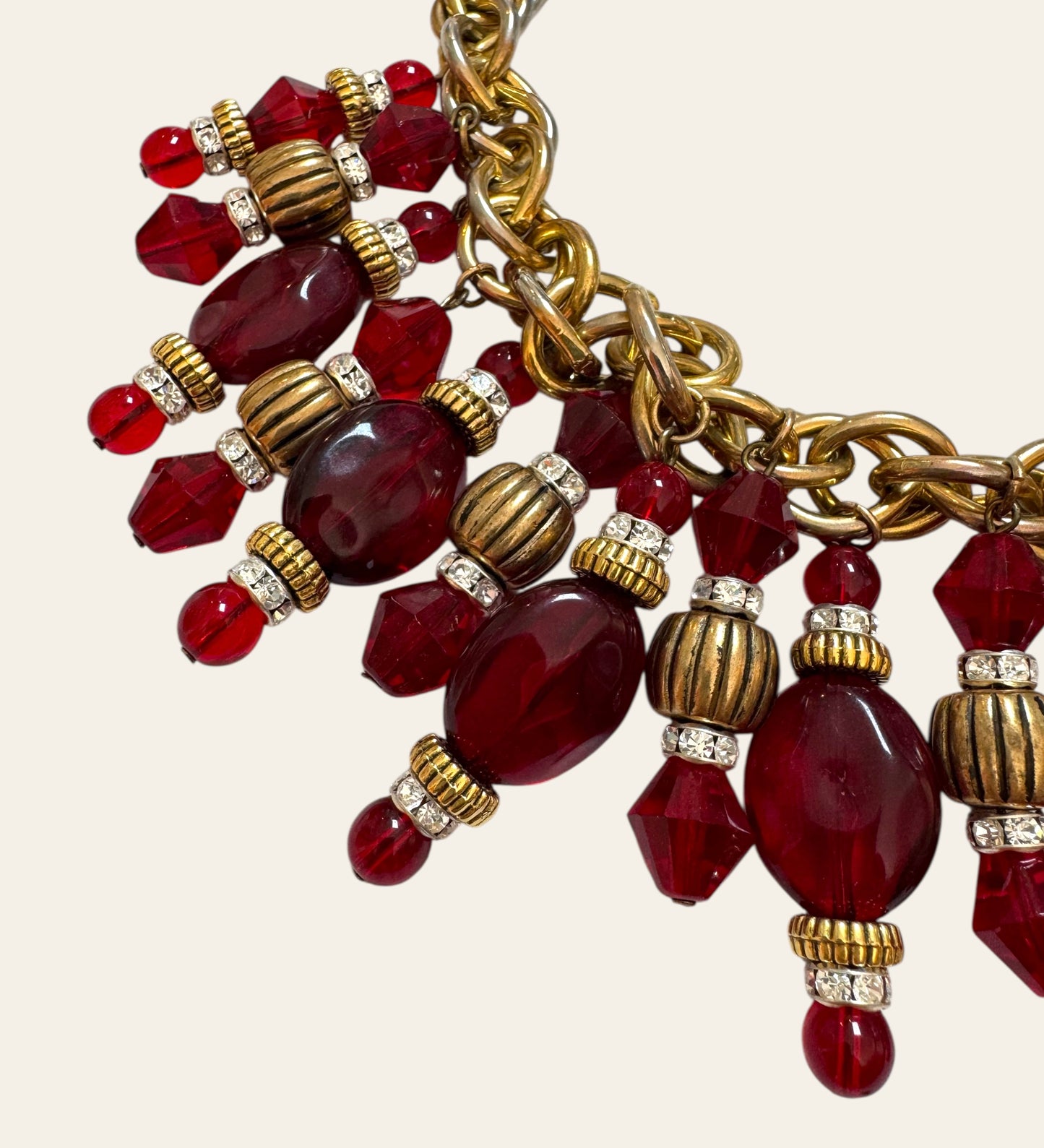 Red Glass Fringe Statement Necklace
