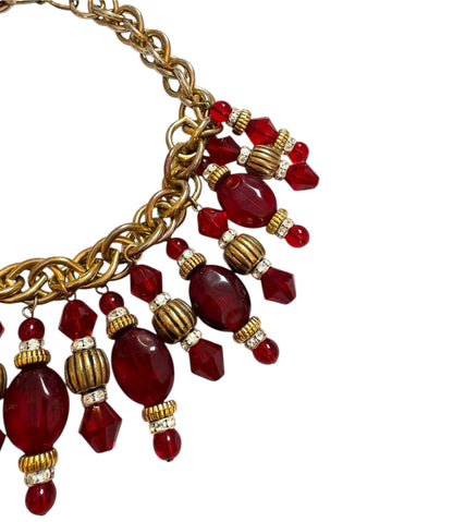 Red Glass Fringe Statement Necklace
