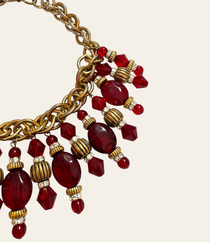 Red Glass Fringe Statement Necklace