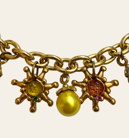 1980s Jacky de G. Solar Charm Statement Necklace