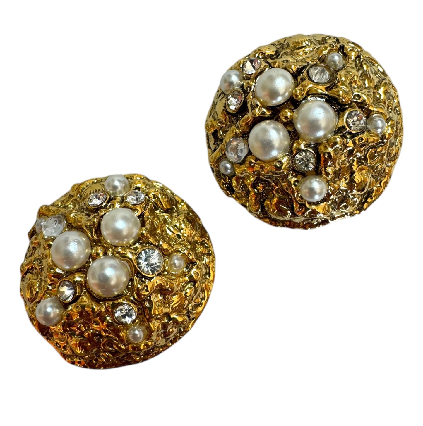 1990s Gilded Domed Clip On Earrings