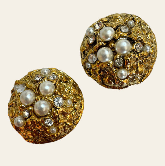 1990s Gilded Domed Clip On Earrings