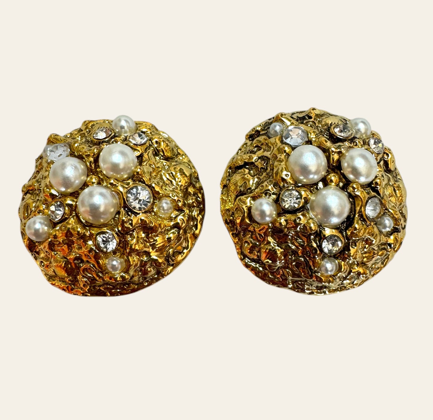 1990s Gilded Domed Clip On Earrings