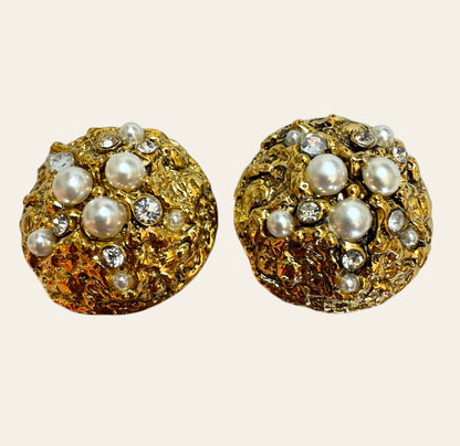 1990s Gilded Domed Clip On Earrings