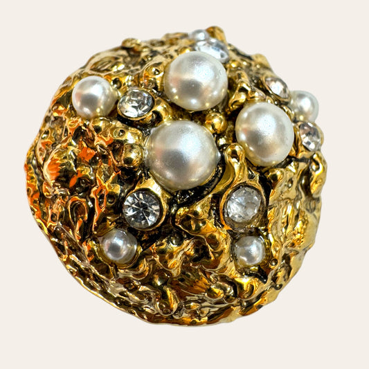 1990s Gilded Domed Clip On Earrings