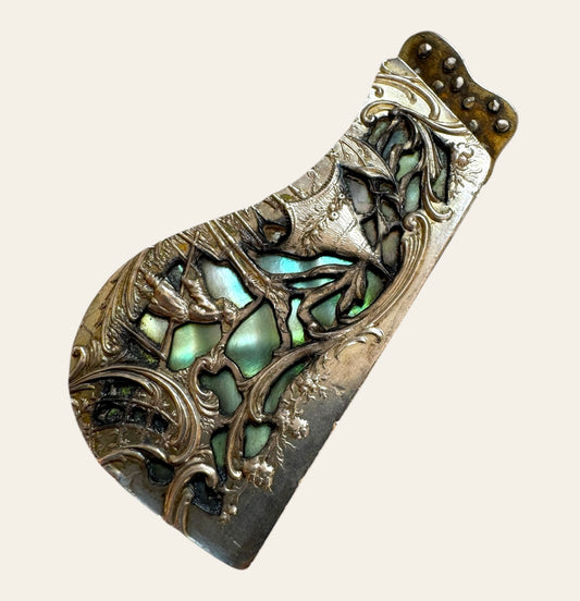 Antique Silver Harp Trinket Box with Abalone Inlay