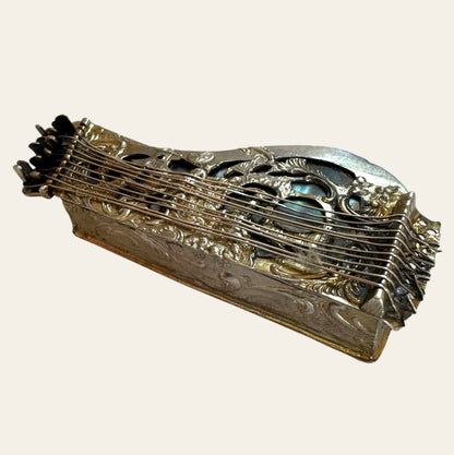 Antique Silver Harp Trinket Box with Abalone Inlay