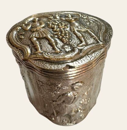 Antique Silver Repoussé Snuff Box with Pastoral Scene