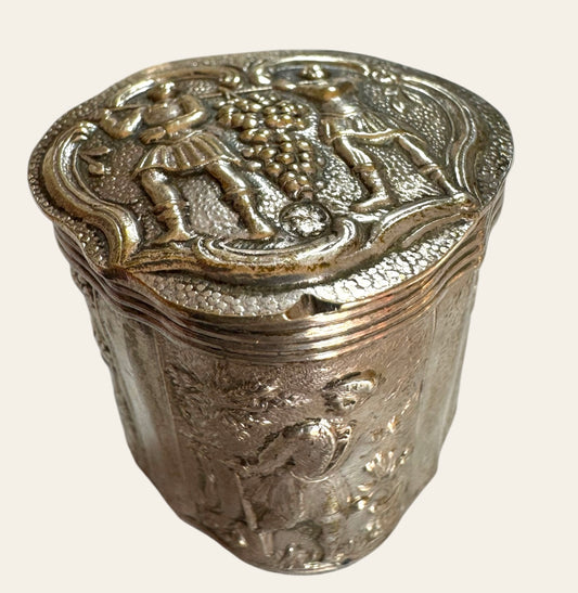 Antique Silver Repoussé Snuff Box with Pastoral Scene