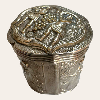 Antique Silver Repoussé Snuff Box with Pastoral Scene
