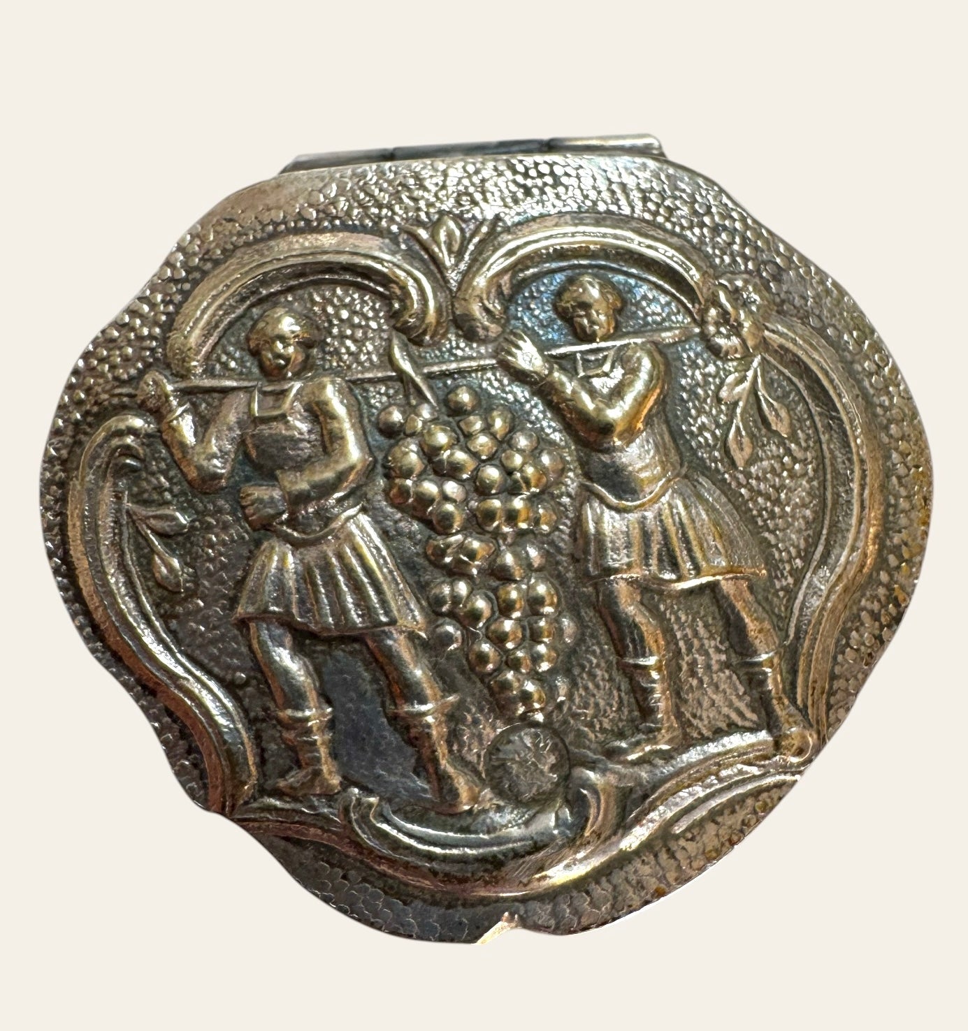 Antique Silver Repoussé Snuff Box with Pastoral Scene