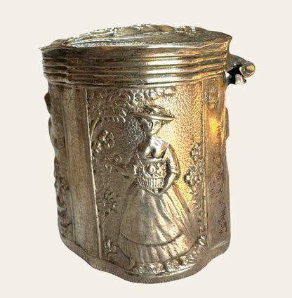 Antique Silver Repoussé Snuff Box with Pastoral Scene