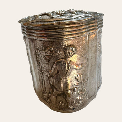 Antique Silver Repoussé Snuff Box with Pastoral Scene