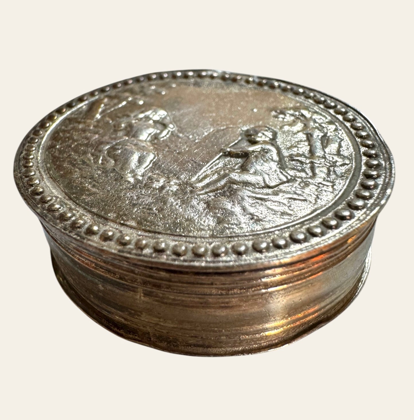 Antique Georgian Sterling Silver Snuff Box with Rococo Scene